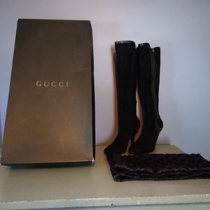Tall Gucci suede boots with gold studs